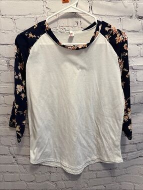 Women’s Floral Raglan Sleeve Tee - White and Black/Dark Navy